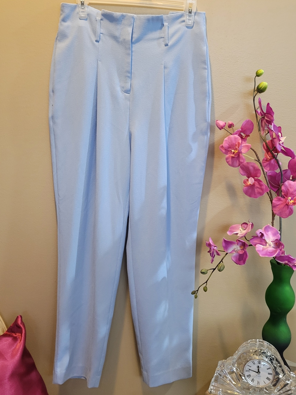 Bar III Light Blue High-Rise Pleated Trousers